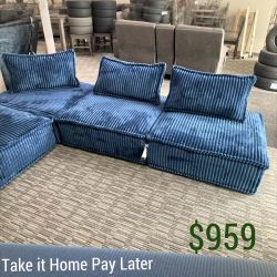 Shape It As You Wish: Bales Navy 4 Piece Modular Sofa Set is Now on Sale!