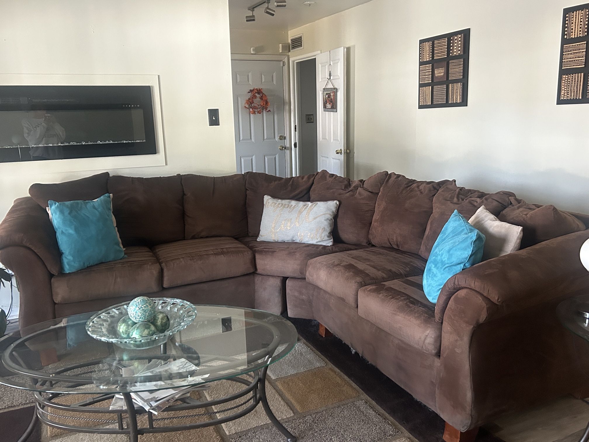 Couch, Rug, Accessories, & Curtains