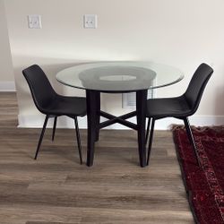 Black Glass Dining Table Set W/ Chairs