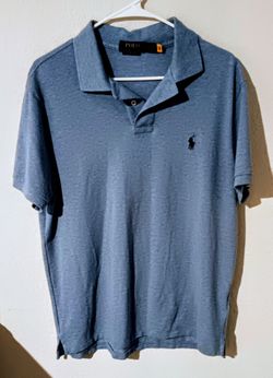 Polo by Ralph Lauren Men's Blue Polo Custo. Slim Fit Shirt- Large