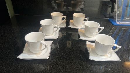 White Porcelain tea Cup and Saucer Set of 6