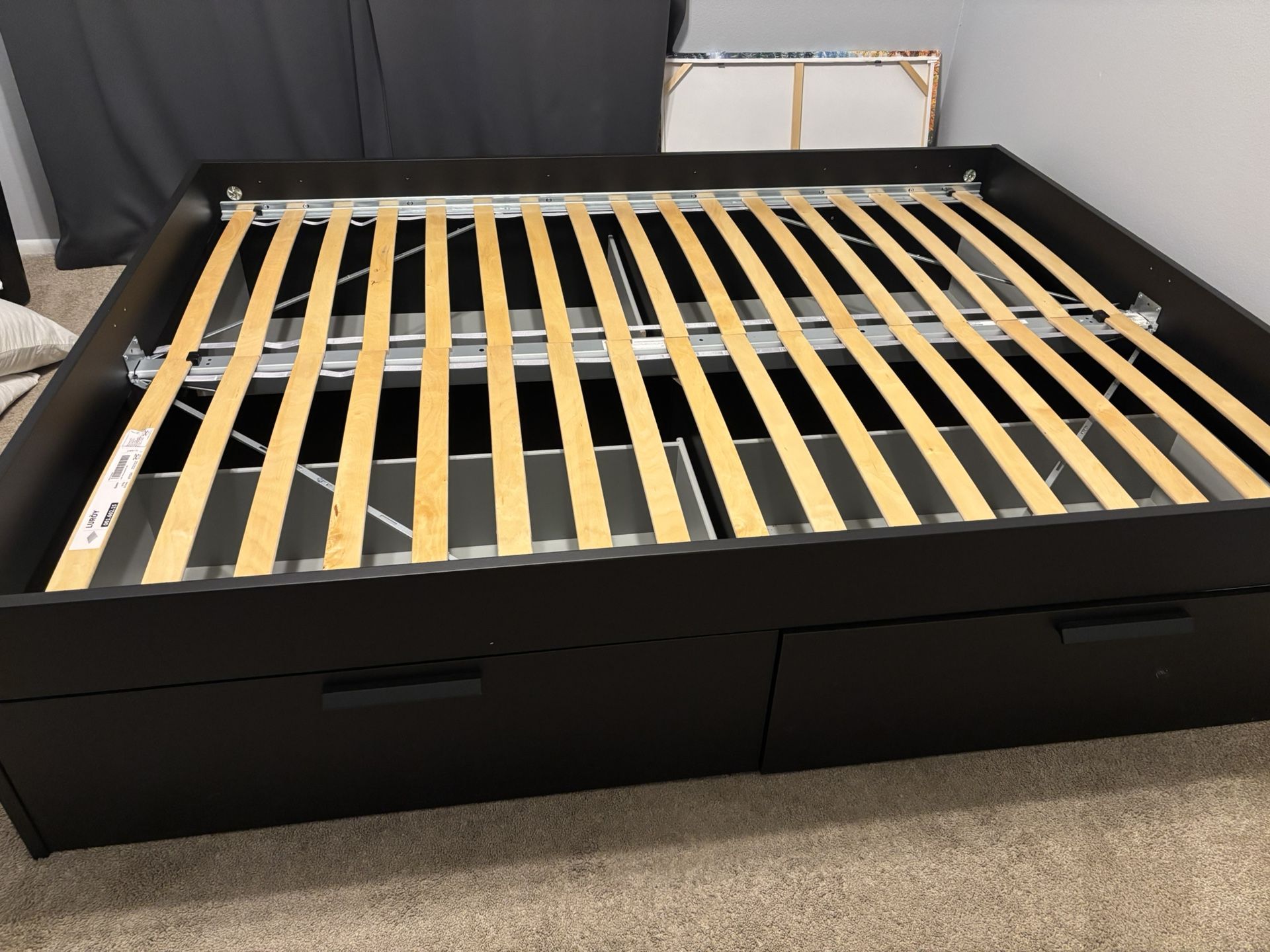Queen IKEA Platform Bed w/ Storage Drawers – Dark Brown/Black (Frame Only)