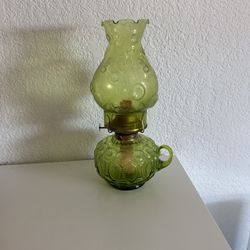 Vintage Green Glass L.E. Smith Moon & Star Finger Hurricane Oil Lamp