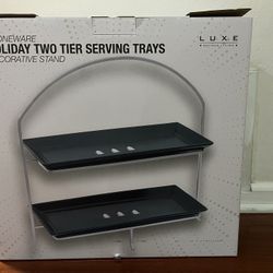 Stoneware Holiday Two Tier Serving Trays