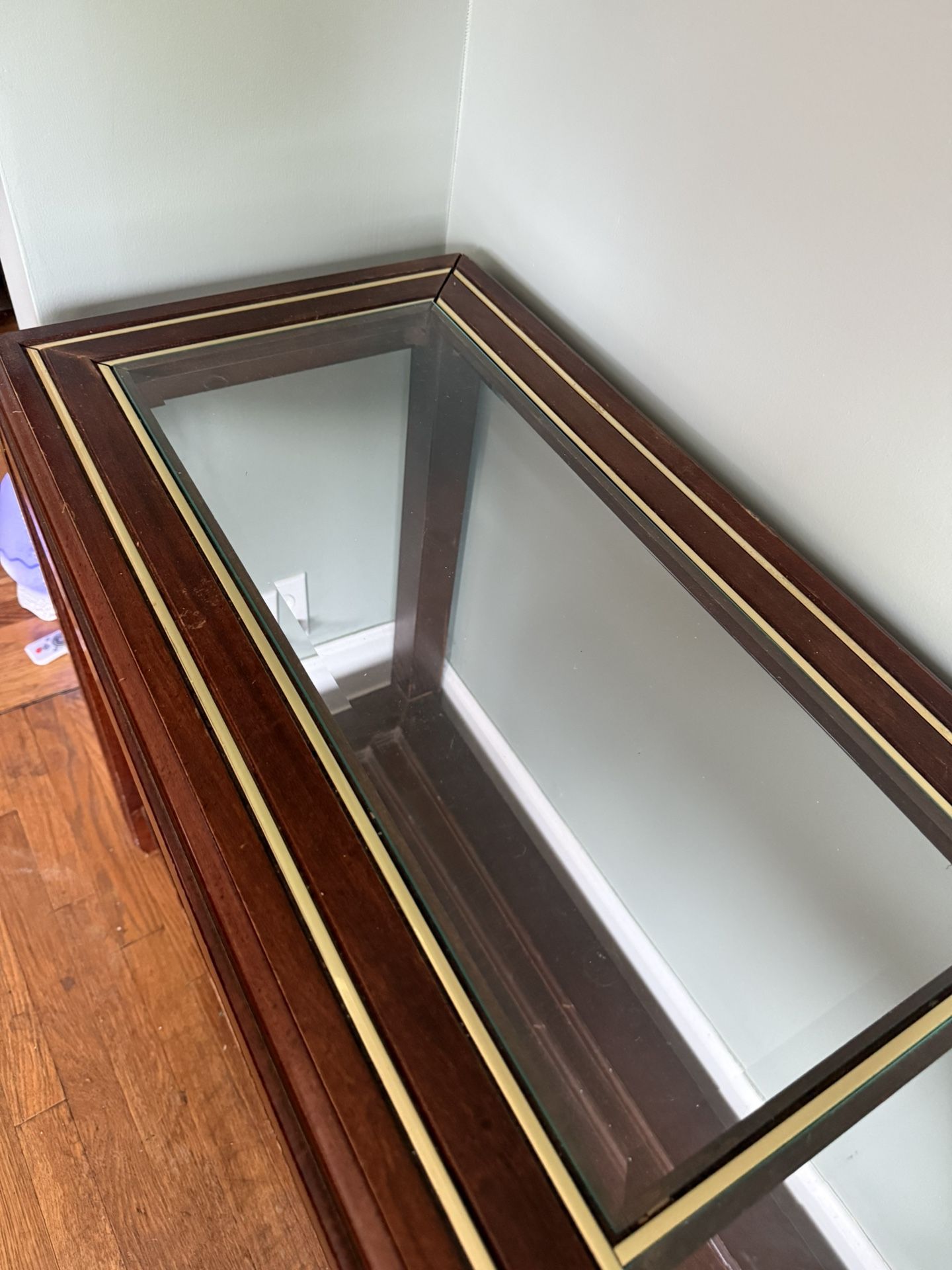 Waist High Wood Table With Glass Top
