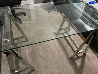 Glass Top Desk with Chrome X-Base