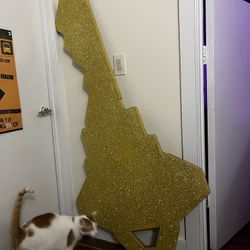 Large Key Sculpture In Gold Glitter
