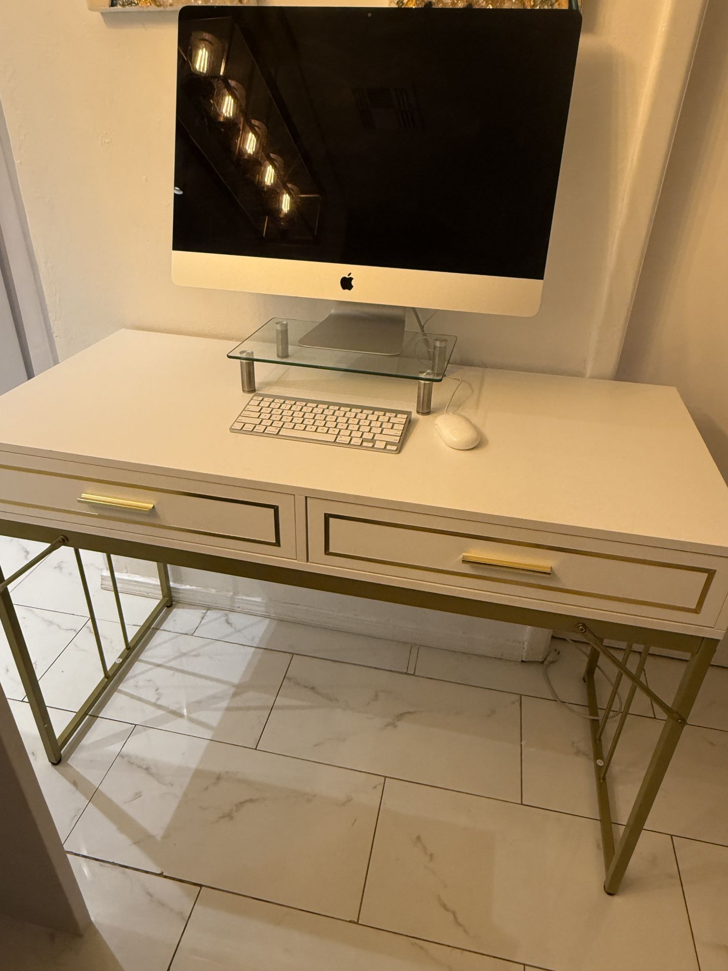 Vanity Or Computer Table With Gold Accent Two Drawers $140