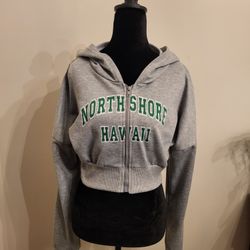 
Gray Cropped Zip-up Hoodie by Shein Size Juniors Medium