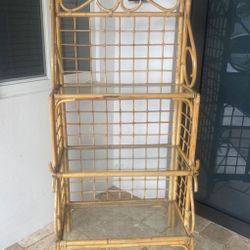 Vintage Bamboo Etagere Three Shelf Glass Bookcase