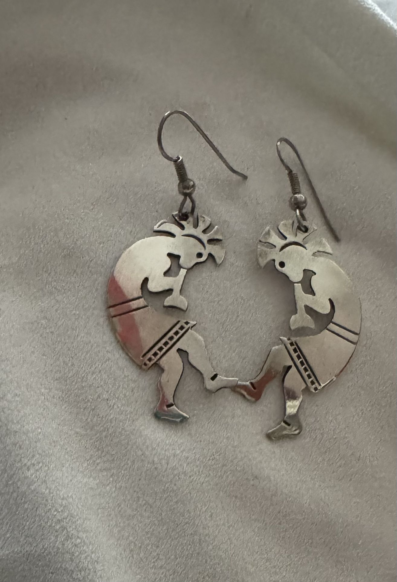 Vintage Native American 925 Sterling Silver Kokopelli Earrings - Artisan 