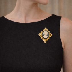 Gerry’s Creations USA 1960s Cameo Portrait Gold-Tone Brooch, 1.75x2”