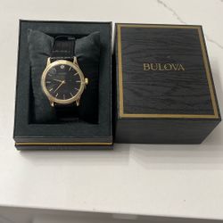 Bulova Watch Black Leather Band