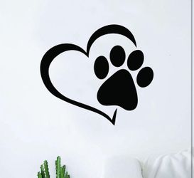 PRE MADE Wall Decal Home Decor Dog Paw Heart