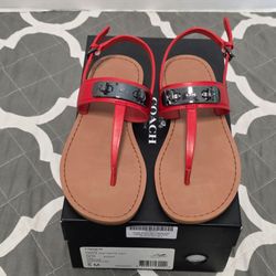 Coach Gracie Semi Matte Calf Leather Sandals Carmine Color Wn's Size 5 NIB