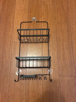 2-Tier Hanging Shower Caddy Organizer – Black Metal