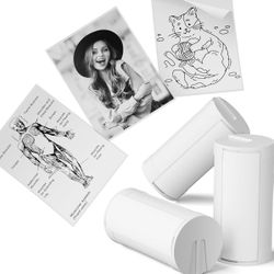 Genuine Self-Adhesive Thermal Printer Stickers, Compatible with PM290C Mini Sticker Printer, Black on White, 54mmx3.2m Sticker Paper for Journal, Stud