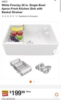 White Fireclay 30 in. Single Bowl Apron-Front Kitchen Sink with Basket Strainer