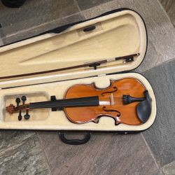 Violin With Case And Bow. Full Size 