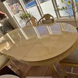 Dining Table Two Leafs And Six Chairs And Two Dude Tables With Storage 