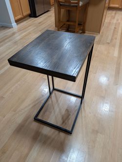 C-Shape Side Table Dark Wood Metal Base