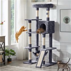 Cat Tree Large Cat Tower with Hammock Scratching Posts Condo Perch Ball for Indoor Cats Multilevel Plush Cat Tree Dark Gray