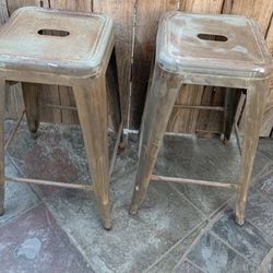 Beautiful  Vintage Set Two Metal Bar Stools. 