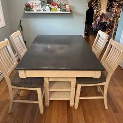 5 Piece Dining Table Set- Dark Grey/Antique White- Counter Height