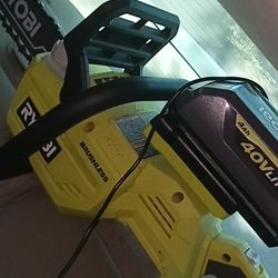 Ryobi Brushless Battery Powered Chainsaw. With 40v Lithium Battery And Charger.