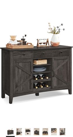 Armario de buffet de granja con estante de vino desmontable, armario aparador con cajones y puertas, estantes ajustables, para sala de estar, cocina,