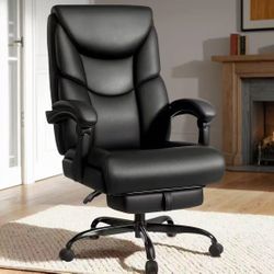 400lbs Office Chair with Foot Rest, Reclining Big and Tall Office Chair with Lumbar Support Spring Cushion, High Back Leather