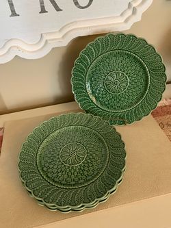 4 Green Leaf Embossed Ceramic Plates