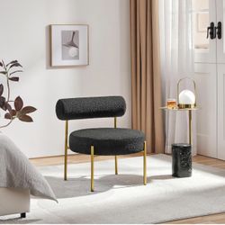 Modern Tufted Vanity Chair with Gold Legs for Bedroom Makeup Room Home Office, Black