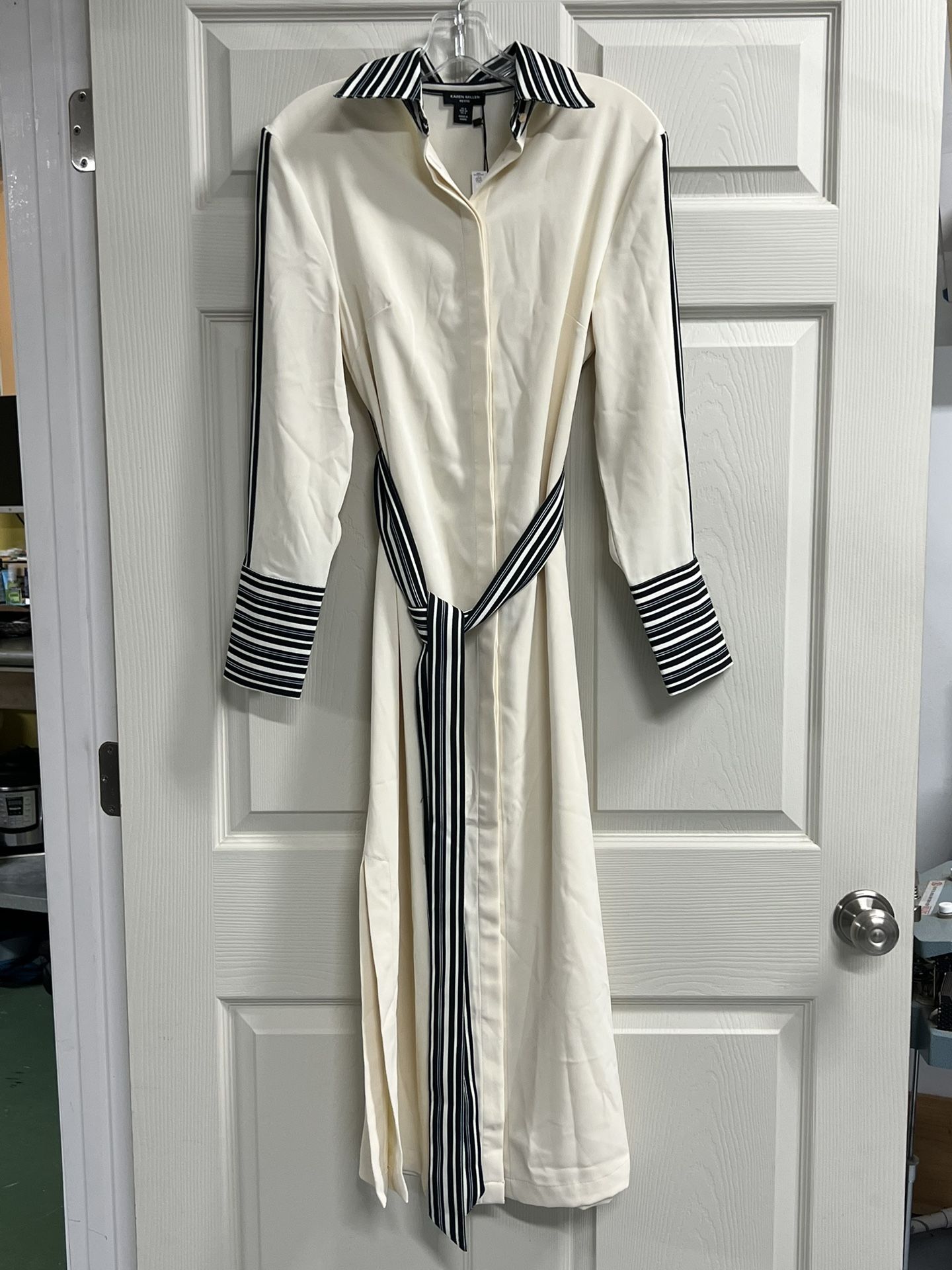 Karen Millen Petite Stipe Twill Belted Midi Shirt Dress - Size 4P - NWT