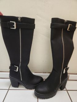 New Mix No. 6 Miln Black Tall Boots Biker Moto Vegan Leather Womens 7.5 M /36