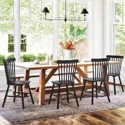 4 Pcs Set Of 18” Windsor Classic Black Solid Wood Dining Chairs with Curving Spindle Back for Kitchen and Dining Room (Set of 4)