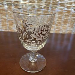 Tall Stemed Gold Rimmed Floral Glass