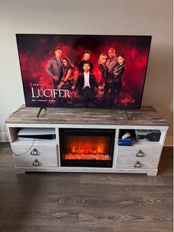 Rustic Farmhouse TV Stand with Electric Fireaplace