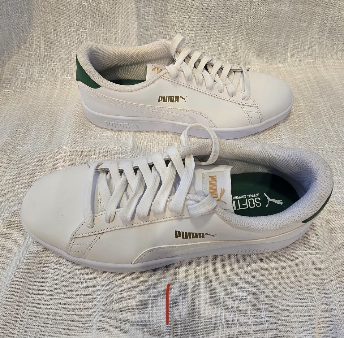 Men’s White Leather Puma W/green Accent 