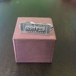 Two Finger Rectangular Last Supper Atlas Men’s Ring Solid 925 Sterling Silver 