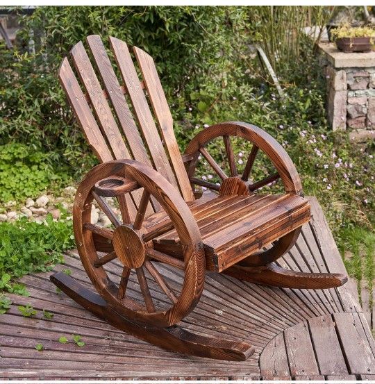 Spurgehom Outdoor Wood Rocking Chair, Patio Decor Yard Glider Rocking Chairs with Slatted Design, Adirondack Rocking Chair for Porch Lawn Garden Balco