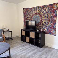 Black TV drawer Shelf Stand With storage Boxes 