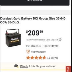 Duralast Gold Battery BCI Group Size 35 640 CCA 35-DLG