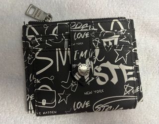 Steve Madden Graffiti Print Card Case Wallet Black & White "Self Made"