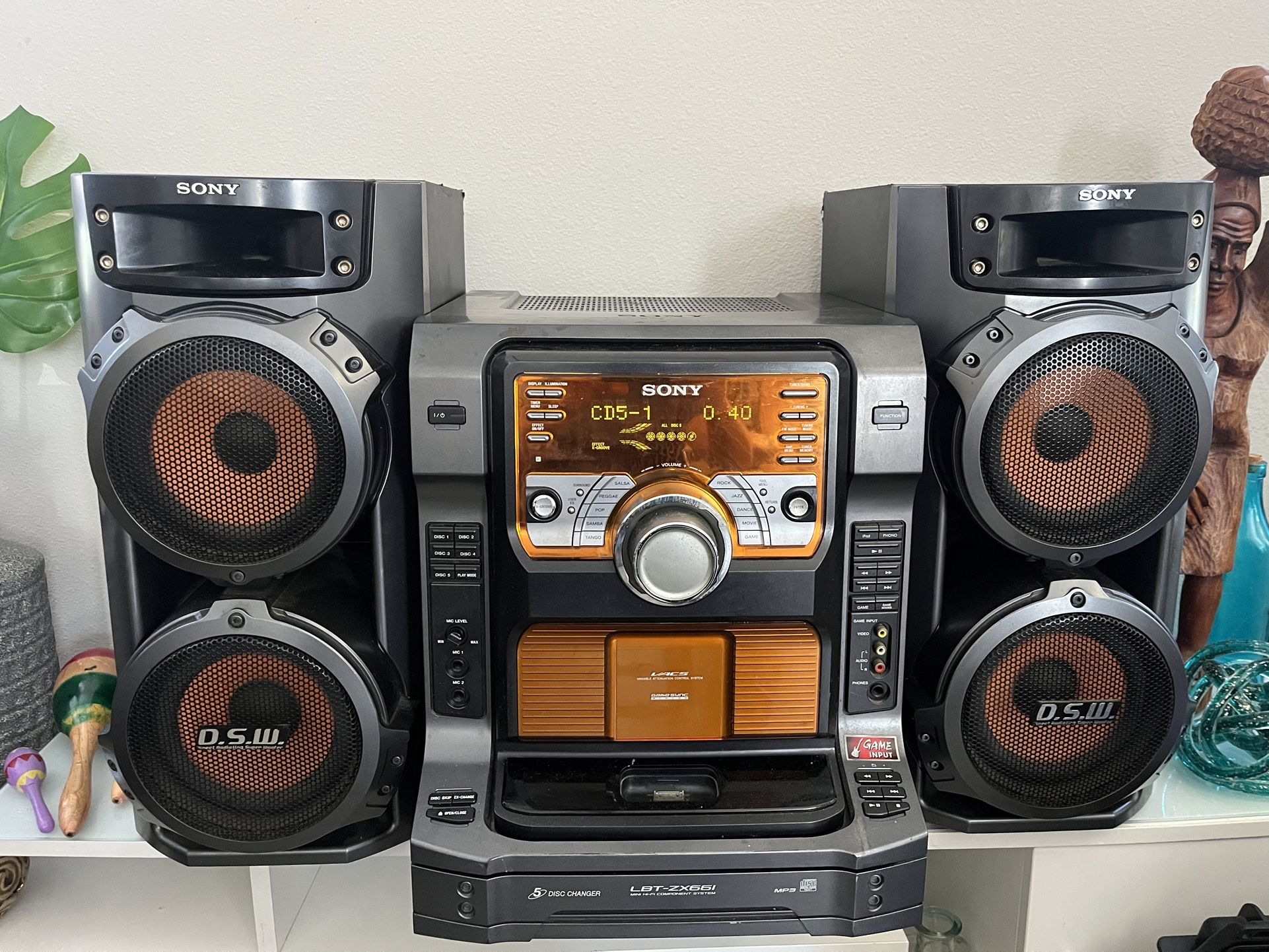 Sony LBT-ZX66i Stereo System 5-CD Changer w/ Speakers - Powerful Sound