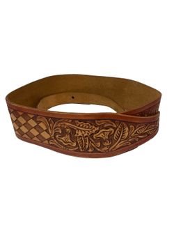Vintage Hand Tooled Leather Guitar Strap Western Floral Basket Weave Adjustable