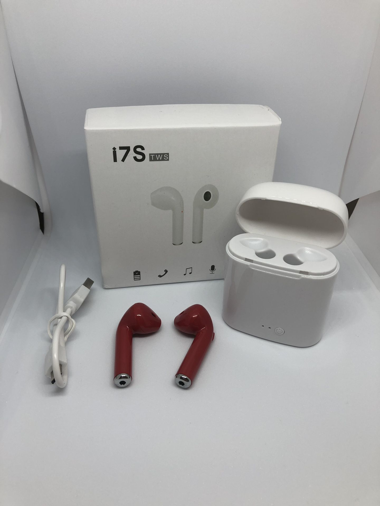 Red Bluetooth headphones earbuds wireless audifonos
