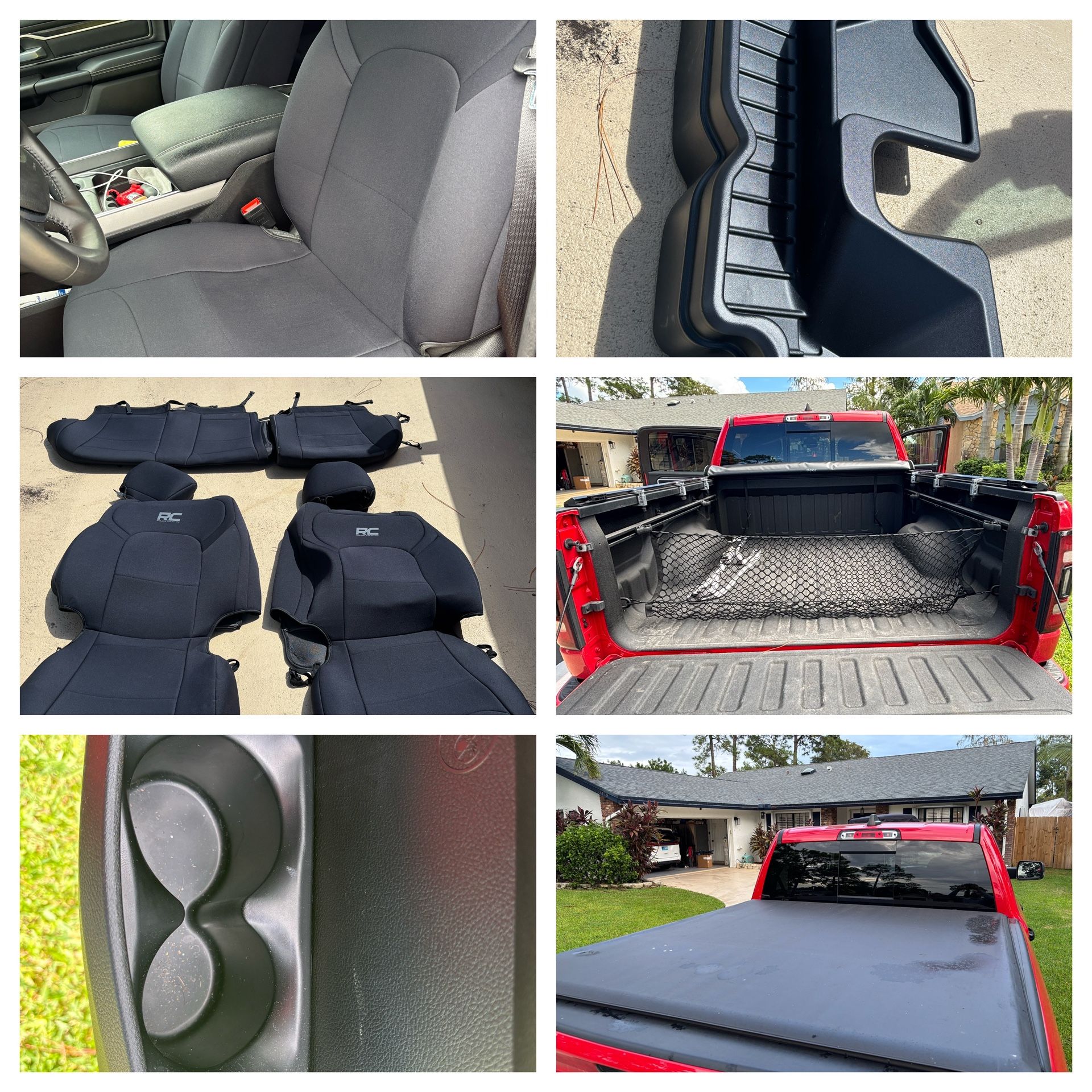 Ram 1500 5’7 bed 2024 Multiple Accessories Tonneau Cover, net, neoprene seat covers, Underseat Storage