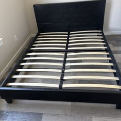Queen Platform Bed Frame With Faux Leather Headboard