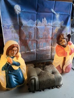 Christmas Nativity Blow Mold Mary And Joseph / Nacimento Jose Y Maria 